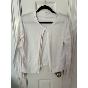 Gap Womens White 100% Cotton Button Front Long Sleeve Cardigan Sweater Large